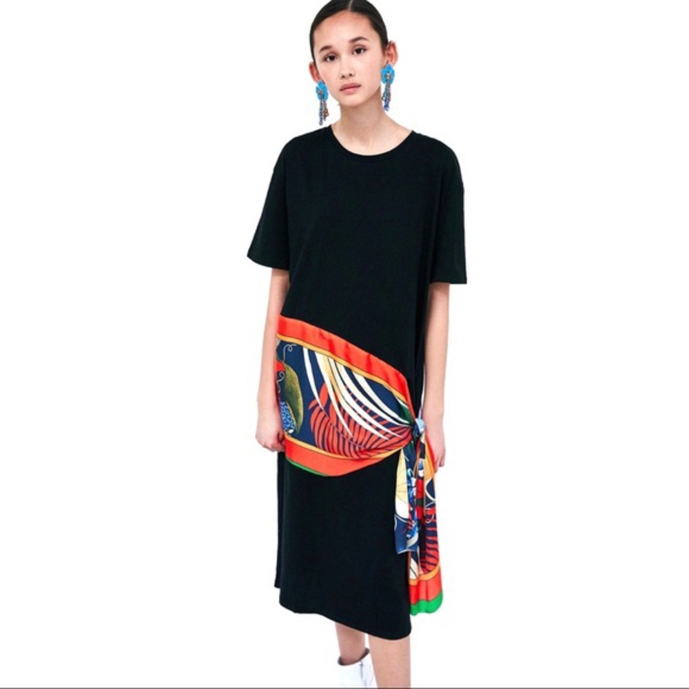 ZARA midi t-shirt dress with scarf